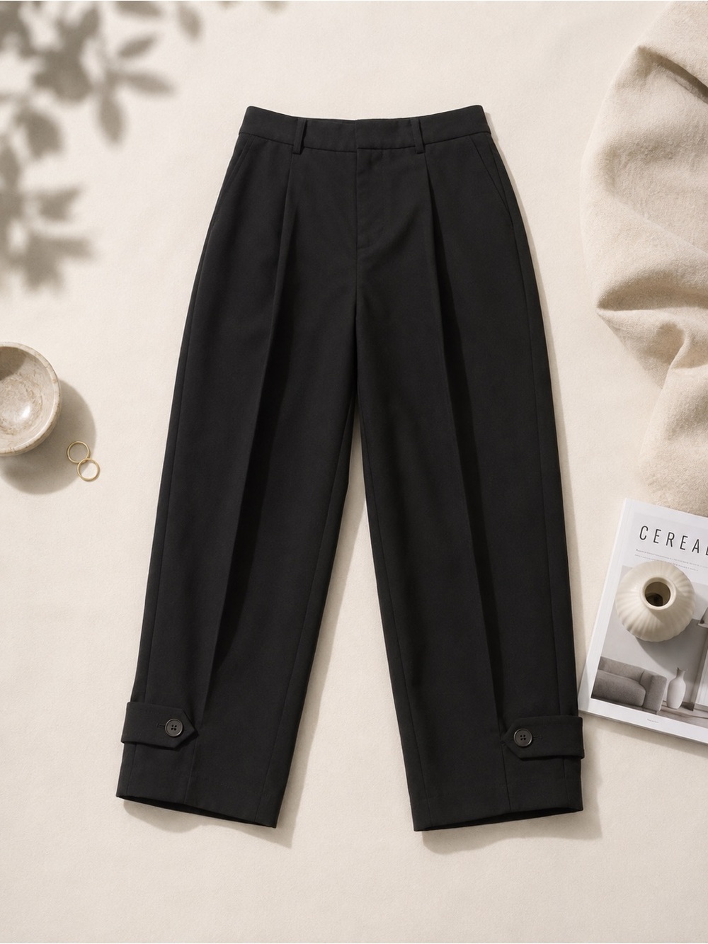 MOTF Tailored Black Ankle Pants | Button Cuff Detail